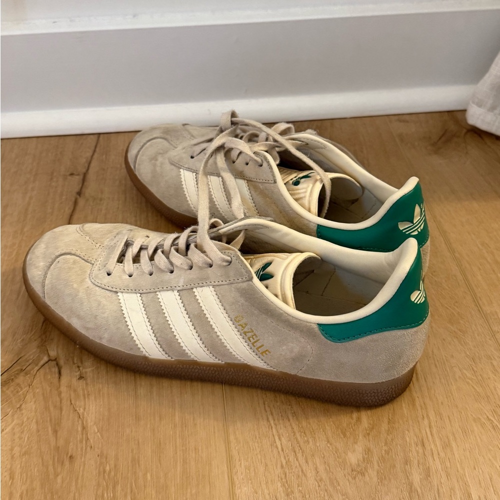 adidas Beige Suede Sneakers with Green Heel Tab